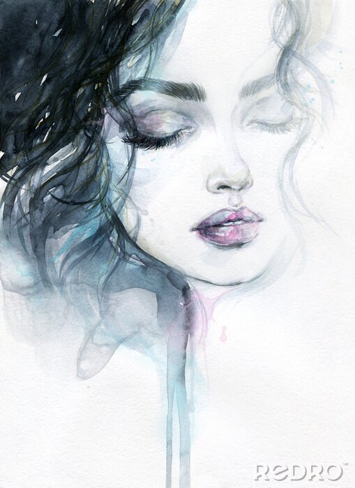Fotobehang beautiful woman. fashion illustration. watercolor painting