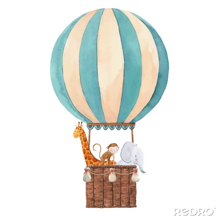 Fotobehang bébé et éléphant dans un ballon volant