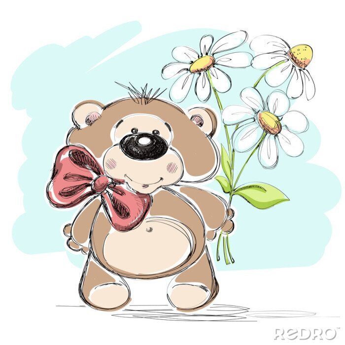 Fotobehang Beer en witte bloemen