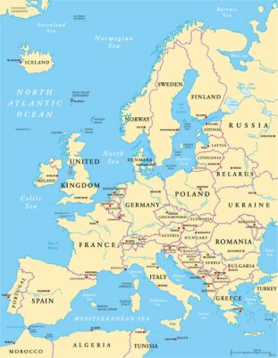 Fotobehang Beige politieke kaart van Europa