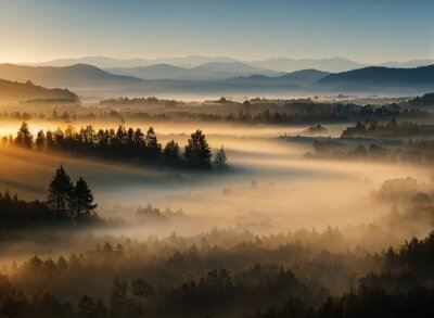 Bergboslandschap bij zonsopgang