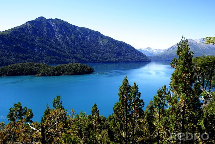 Fotobehang Bergen en blauw meer