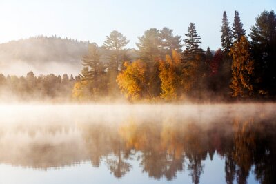 Fotobehang Berglandschap in de mist in herfstkleuren