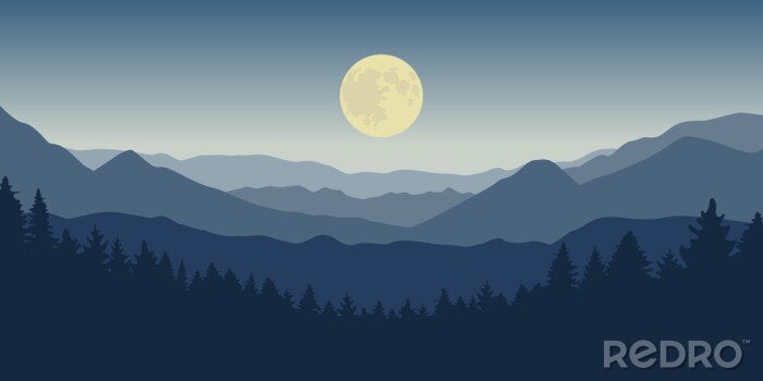 Fotobehang Berglandschap in de nacht met volle maan
