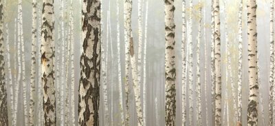 Fotobehang Berken in witte mist