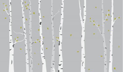 Fotobehang Berkenbomen op een grijze achtergrondillustratie