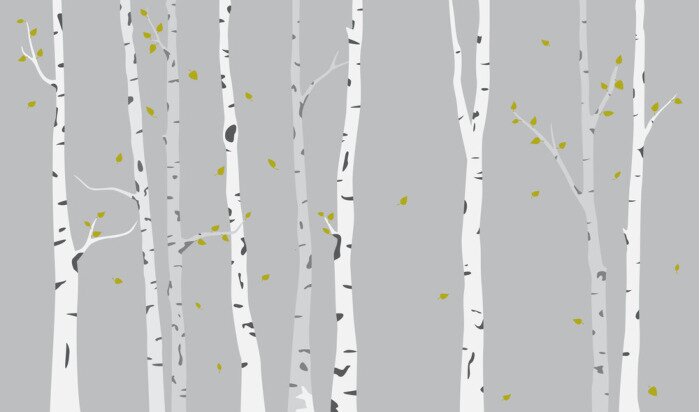 Fotobehang Berkenbomen op een grijze achtergrondillustratie