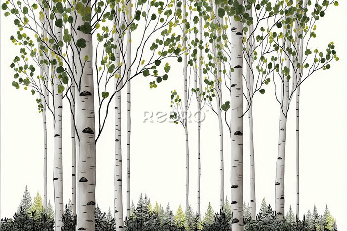 Fotobehang Berkenbos op een witte achtergrond