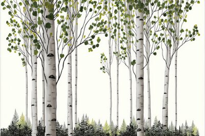 Fotobehang Berkenbos op een witte achtergrond