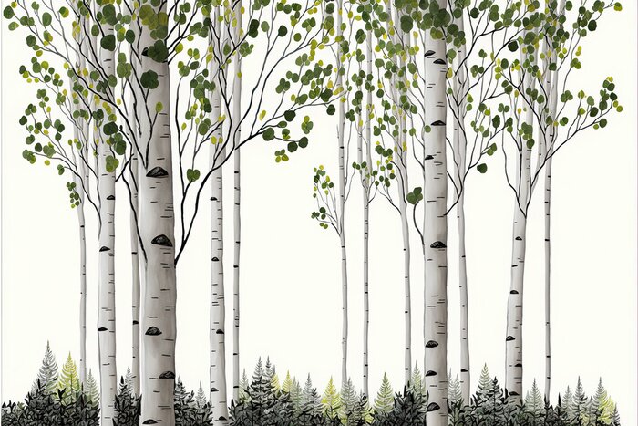 Fotobehang Berkenbos op een witte achtergrond