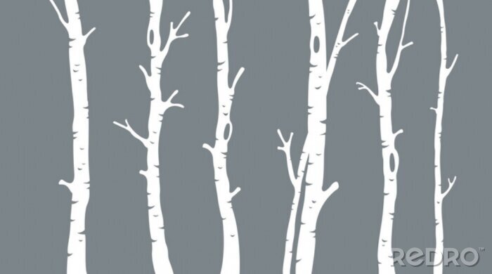 Fotobehang Berkenstammetjes op grijze achtergrond