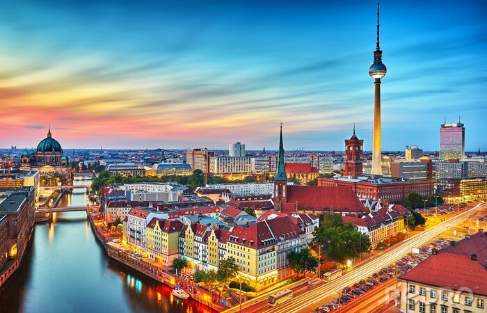 Fotobehang Berlijn skyline bij zonsondergang