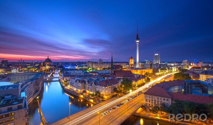 Fotobehang Berlijn skyline in de avond