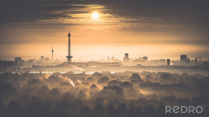 Fotobehang Berlijnse skyline in de mist