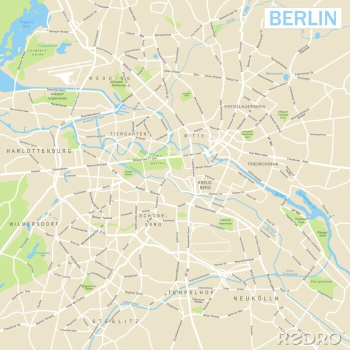 Fotobehang Berlin Kaart - vector illustratie