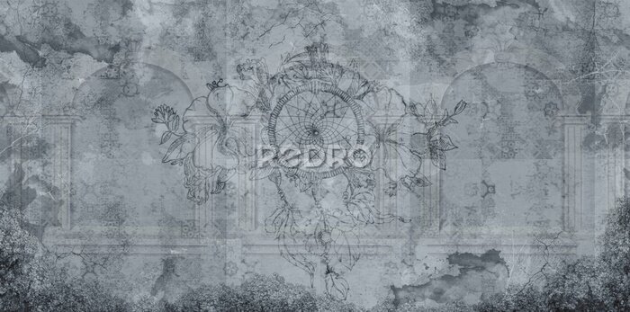 Fotobehang betonnen textuur met ornament