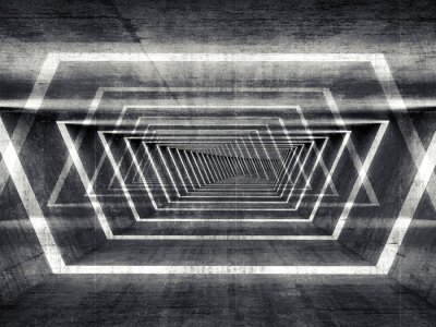 Fotobehang Betonnen verlichte tunnel in 3D