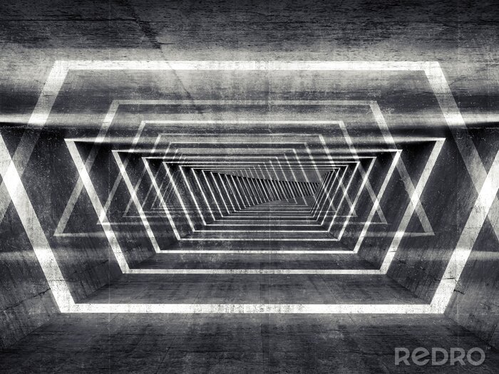 Fotobehang Betonnen verlichte tunnel in 3D