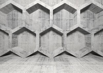 Fotobehang Betonnen zeshoeken tunnels 3D