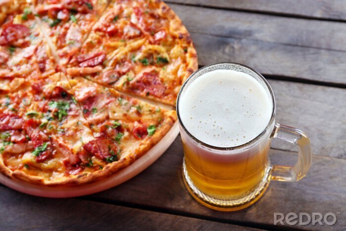 Fotobehang Bier en pizza