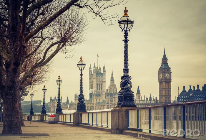 Fotobehang Big Ben en huizen van het parlement, Londen