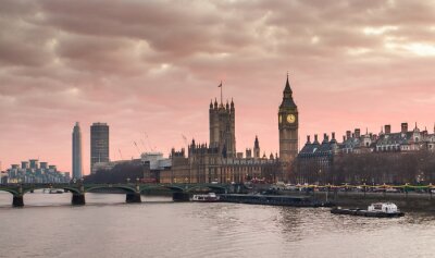 Fotobehang Big Ben en Westminster Bridge bij zonsondergang Londen, Verenigd Koninkrijk