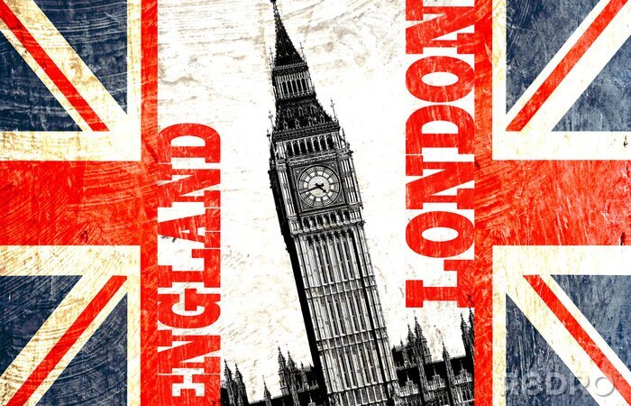 Fotobehang Big Ben op de Britse vlag