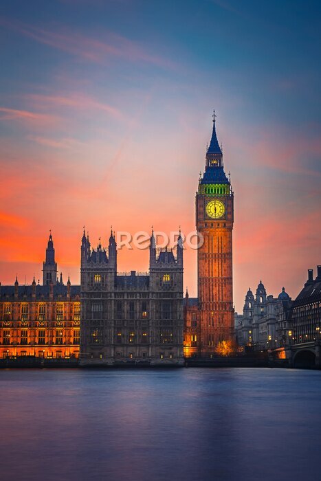 Fotobehang Big Ben 's avonds gezien