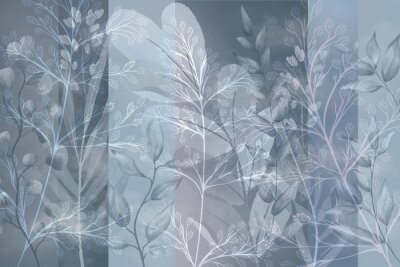 Fotobehang Bladeren in grijze en blauwe kleuren