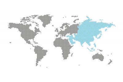 Fotobehang Blauw Azië op Wereldkaart