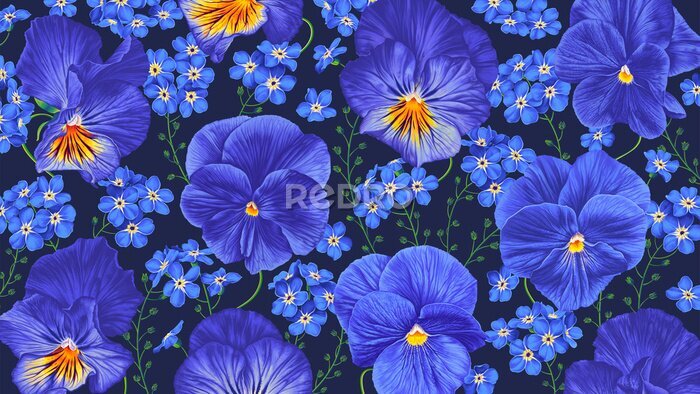 Fotobehang Blauw bloemen botanisch patroon