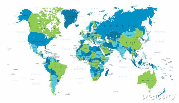 Fotobehang Blauw-groene wereldkaart