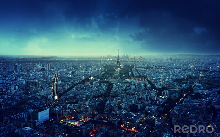Fotobehang Blauw panorama van Parijs