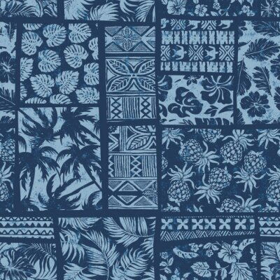 Blauw patchwork in Hawaïaanse stijl