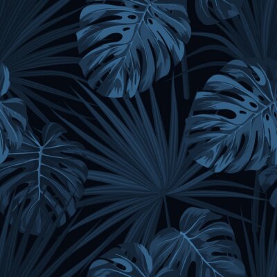Blauw patroon met jungle planten