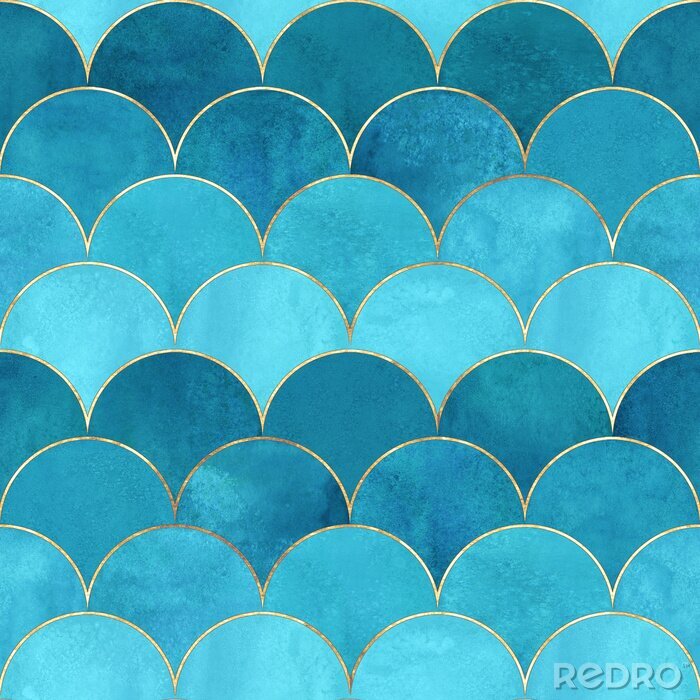 Fotobehang Blauw patroon met zeemeermin motief