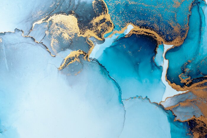 Fotobehang Blauw van samenstelling met marmerverf