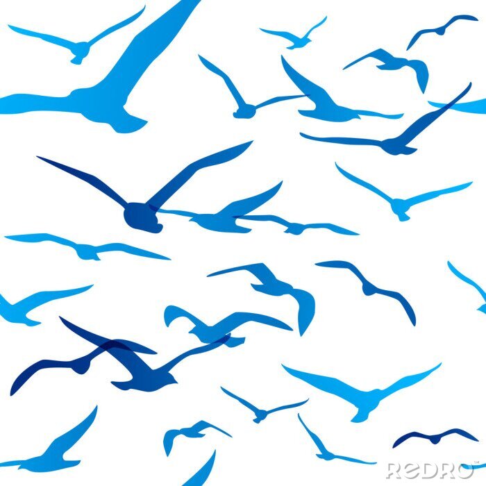 Fotobehang Blauw vliegende meeuwen