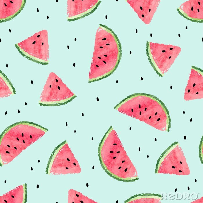 Fotobehang Blauwe achtergrond met watermeloenvruchten