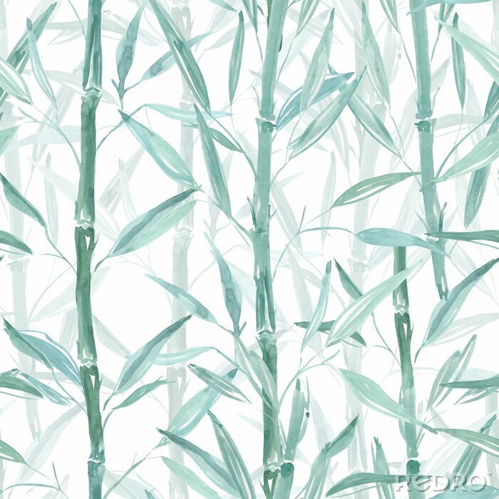 Fotobehang Blauwe bamboe op een witte achtergrond