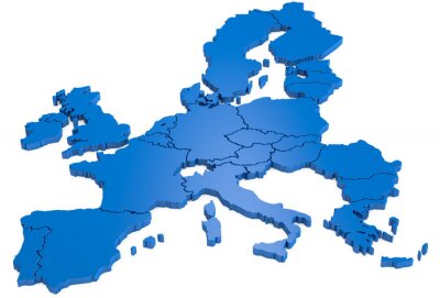 Fotobehang Blauwe contouren van Europa op witte achtergrond