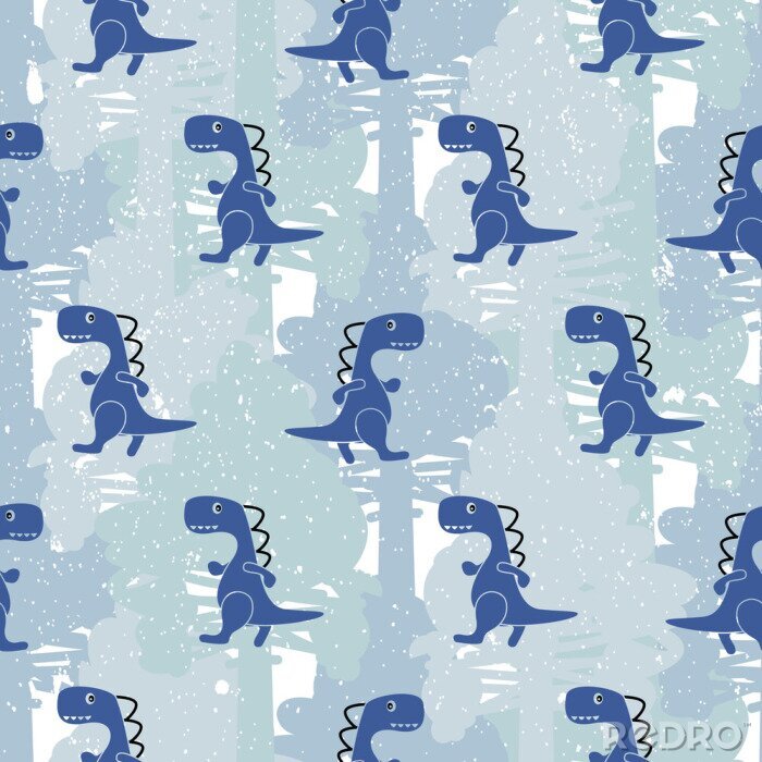 Fotobehang Blauwe dinosaurussen op een blauwe achtergrond
