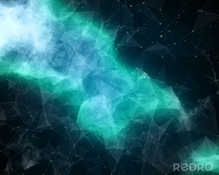 Fotobehang Blauwe en groene nevel in de ruimte