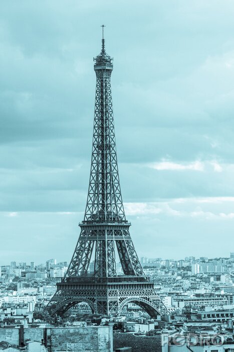Fotobehang Blauwe foto met de Eiffeltoren