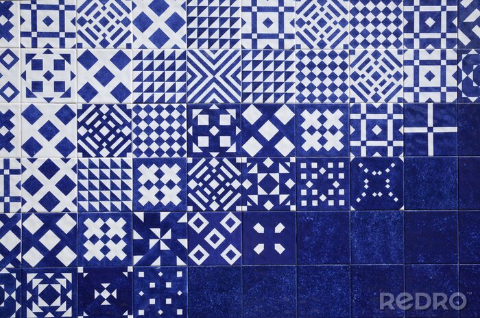 Fotobehang Blauwe geometrische azulejo's