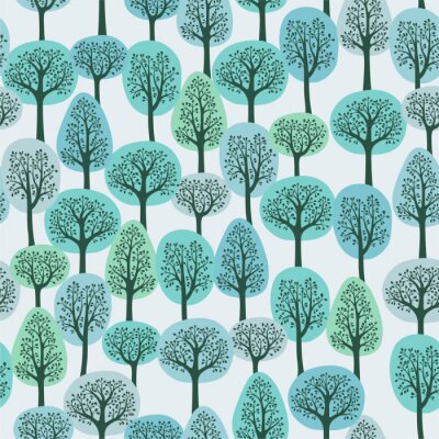Fotobehang Blauwe grafische bomen