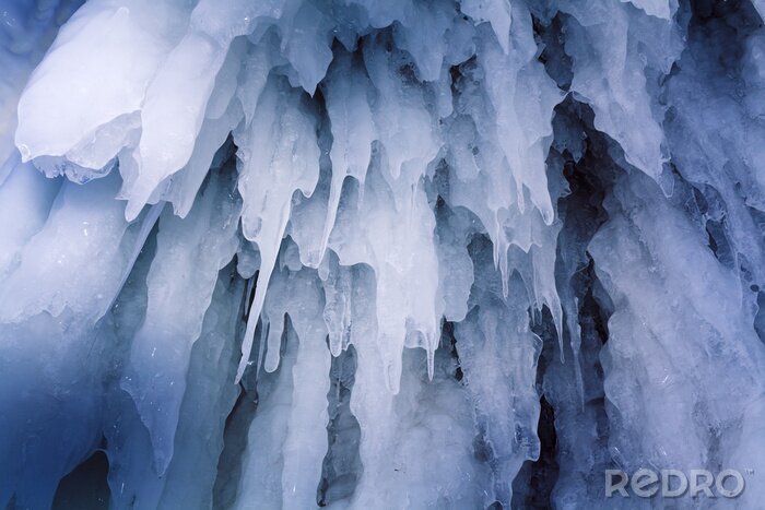 Fotobehang Blauwe ijspegels van de gletsjer
