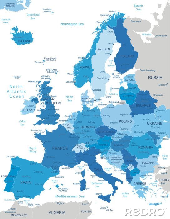 Fotobehang Blauwe kaart van Europa