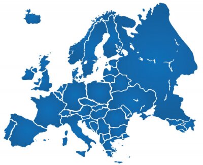 Fotobehang Blauwe kaart van Europa met grenzen