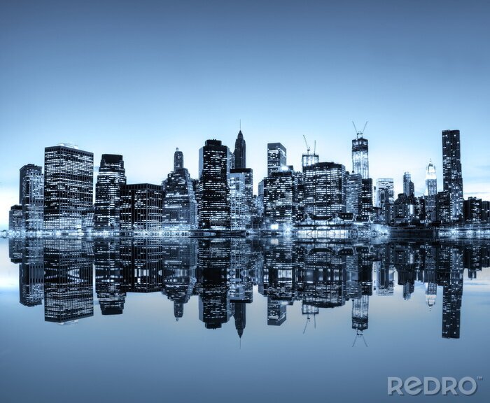 Fotobehang Blauwe lucht boven de skyline van NY